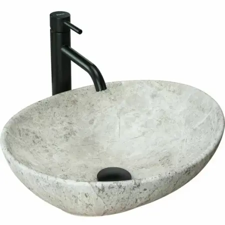 Obiecte Sanitare - Lavoar stil piatra gri pe blat Rea Sofia Light Stone 41 cm