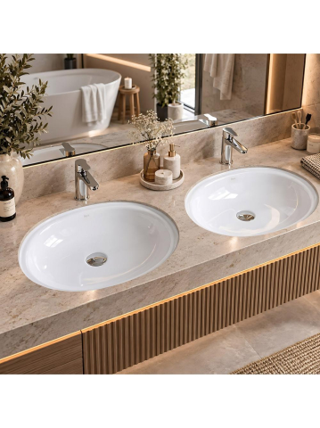 Lavoar sub blat Rea Niva alb lucios oval 595x405x200 mm ceramica sanitara [6]