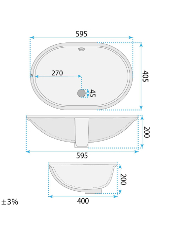 Lavoar sub blat Rea Niva alb lucios oval 595x405x200 mm ceramica sanitara [9]