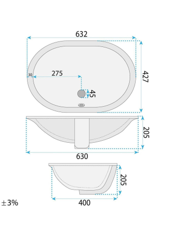 Lavoar sub blat Rea Vena alb lucios oval 635x427x205 mm ceramica sanitara [11]