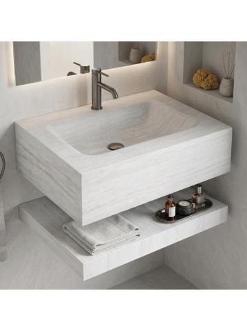 Lavoar suspendat cu raft Rea Apollo Muralto Roma 70 mat gri imitatie piatra 700x500 mm [7]