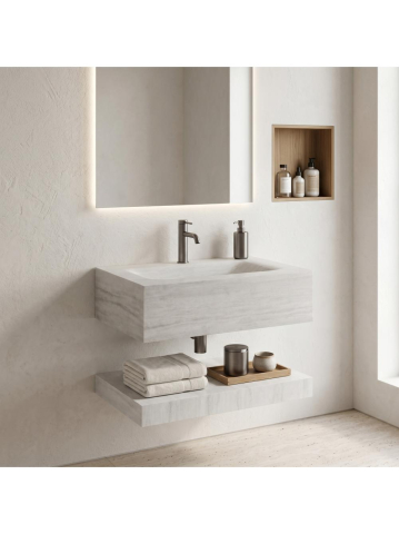 Lavoar suspendat cu raft Rea Apollo Muralto Roma 70 mat gri imitatie piatra 700x500 mm [3]