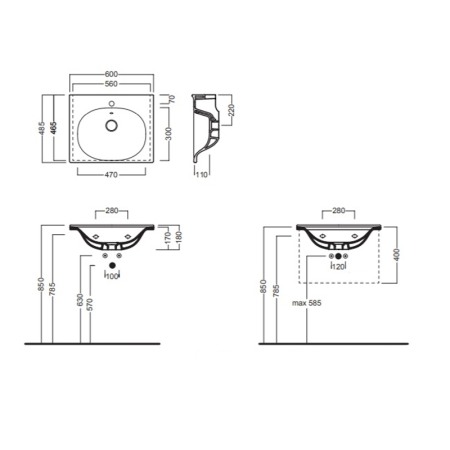 Lavoar suspendat dreptunghiular, Hatria, Le Fiabe, 60 cm, alb [1]