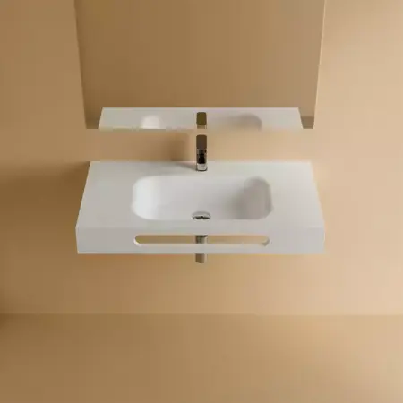 Obiecte Sanitare - Lavoar suspendat Marmite Oslo alb mat 91cm cu orificiu baterie