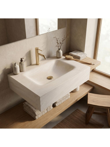 Obiecte Sanitare - Lavoar suspendat REA Apollo Gran Cloud Sky 80 cm mat bej imitatie piatra compozit cuart