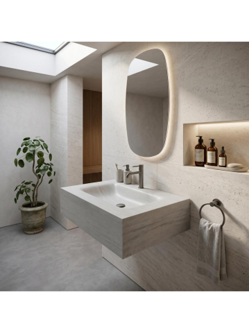 Lavoar suspendat REA Apollo Muralto Roma 70 compozit cuarț mat gri imitație piatră 700x500 mm [2]