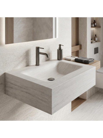 Lavoar suspendat REA Apollo Muralto Roma 70 compozit cuarț mat gri imitație piatră 700x500 mm [7]