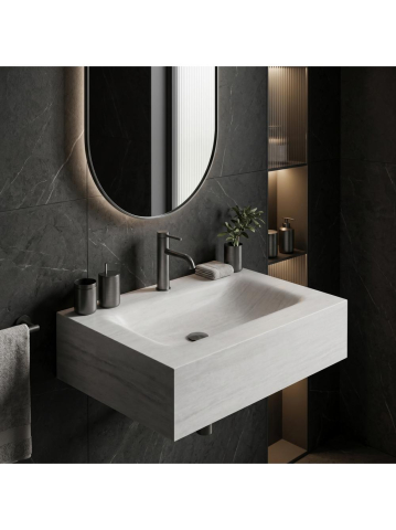 Lavoar suspendat REA Apollo Muralto Roma 70 compozit cuarț mat gri imitație piatră 700x500 mm [5]
