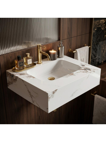 Lavoar suspendat REA Aresa Cold Jade 60x50 cm ceramica compozit cuart finisaj lucios imitatie piatra [5]