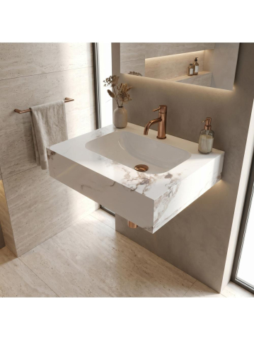 Lavoar suspendat REA Aresa Cold Jade 60x50 cm ceramica compozit cuart finisaj lucios imitatie piatra [2]