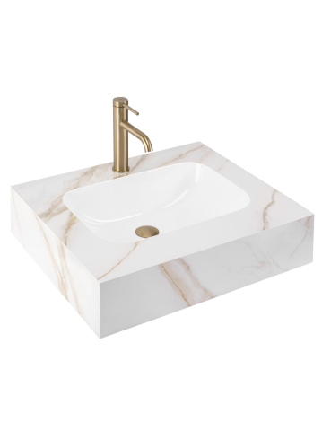 Obiecte Sanitare - Lavoar suspendat REA Aresa gri auriu 600x500 mm ceramica cuart lucios