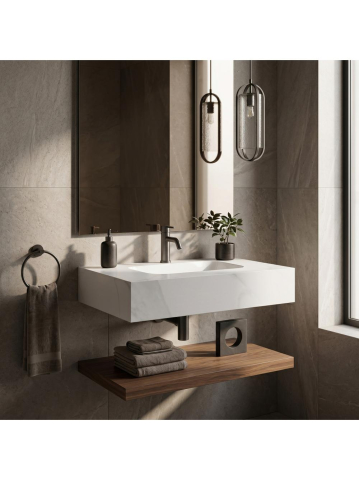 Lavoar suspendat REA Aresa Belt alb mat imitatie piatra 700x500 mm ceramica cuart [6]