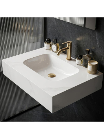 Lavoar suspendat REA Aresa Belt alb mat imitatie piatra 700x500 mm ceramica cuart [2]