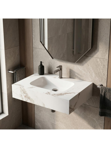 Lavoar suspendat REA Aresa Cold Jade 70x50 cm ceramica cuart lucios imitatie piatra [5]