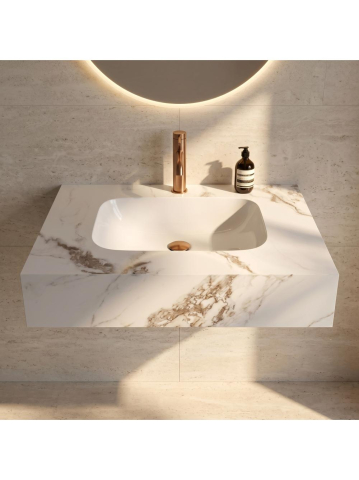 Lavoar suspendat REA Aresa Cold Jade 70x50 cm ceramica cuart lucios imitatie piatra [2]
