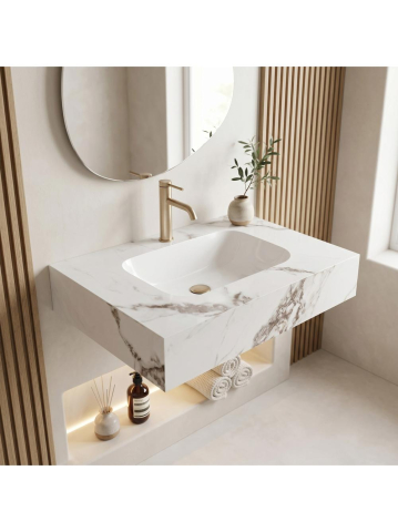 Lavoar suspendat REA Aresa Cold Jade 70x50 cm ceramica cuart lucios imitatie piatra [1]