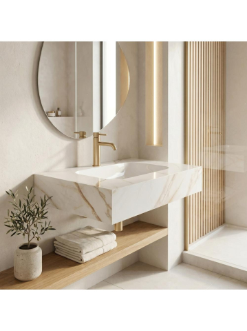 Obiecte Sanitare - Lavoar suspendat REA Aresa gri auriu 700x500 mm ceramica cuart finisaj lucios