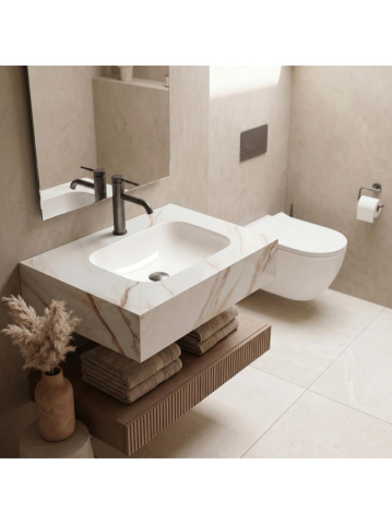 Lavoar suspendat REA Aresa gri auriu 700x500 mm ceramica cuart finisaj lucios [3]