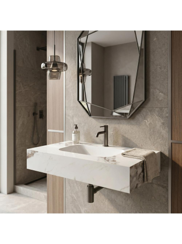 Lavoar suspendat REA Aresa Cold Jade 80 cm ceramica compozit cuart finisaj lucios imitatie piatra [4]