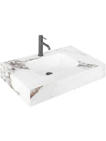 Obiecte Sanitare - Lavoar suspendat REA Aresa Cold Jade 80 cm ceramica compozit cuart finisaj lucios imitatie piatra