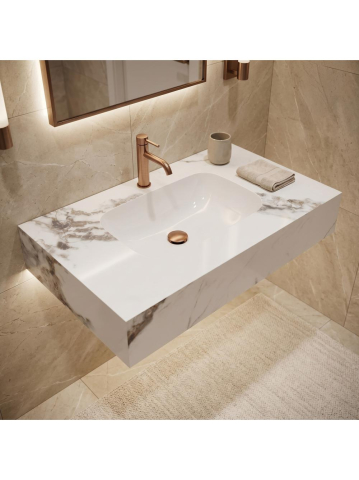 Lavoar suspendat REA Aresa Cold Jade 80 cm ceramica compozit cuart finisaj lucios imitatie piatra [3]