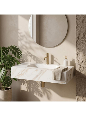 Obiecte Sanitare - Lavoar suspendat REA Aresa gri auriu 800x500 mm ceramica cuart finisaj lucios