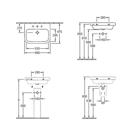 Lavoar suspendat Villeroy-Boch, Architectura, dreptunghiular, 60 cm, alb [1]
