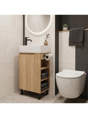 Dulap de baie cu lavoar Rea Astra 43cm alb maro negru MDF ceramica 825x430x260mm [1]