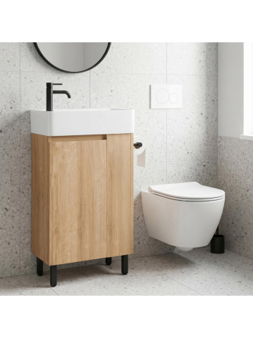 Dulap de baie cu lavoar Rea Astra 43cm alb maro negru MDF ceramica 825x430x260mm [4]