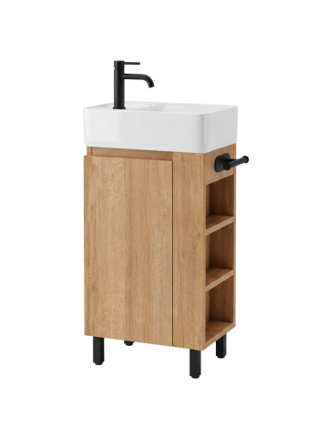 Seturi de mobilier si lavoar - Dulap de baie cu lavoar Rea Astra 43cm alb maro negru MDF ceramica 825x430x260mm