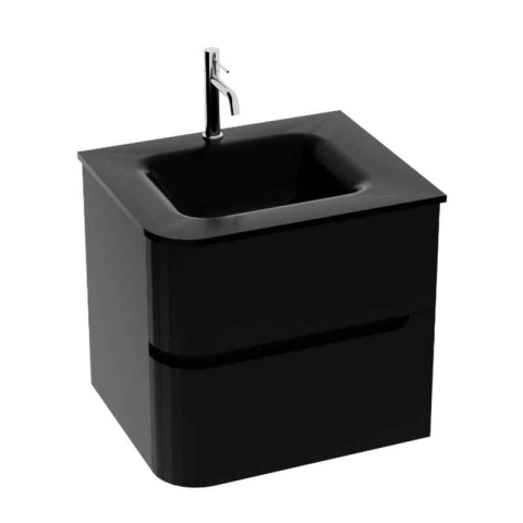 Seturi de mobilier si lavoar - Mobilier pentru lavoar, Spectrum, Alcazar 60, colț rotunjit și lavoar din sticlă, negru mat