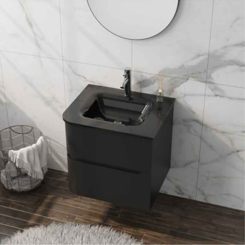 Mobilier pentru lavoar, Spectrum, Alcazar 60, colț rotunjit și lavoar din sticlă, negru mat [1]