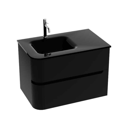 Seturi de mobilier si lavoar - Mobilier pentru lavoar, Spectrum, Alcazar 80, colț rotunjit și lavoar din sticlă, negru mat