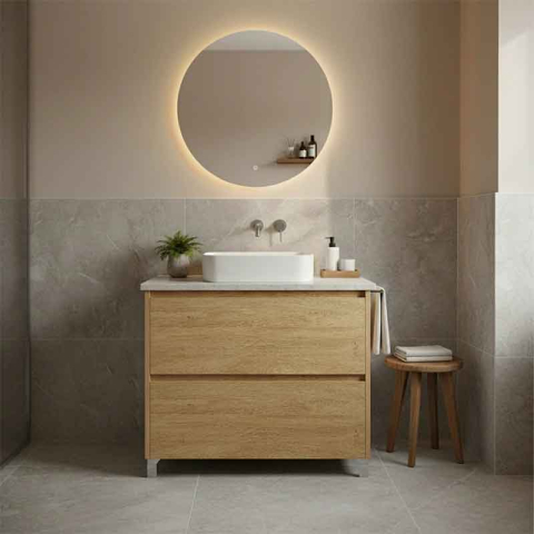 Mobilier stativ pentru lavoar, Fluminia, Lizi, riflat, 60 cm, rovere naturale [1]