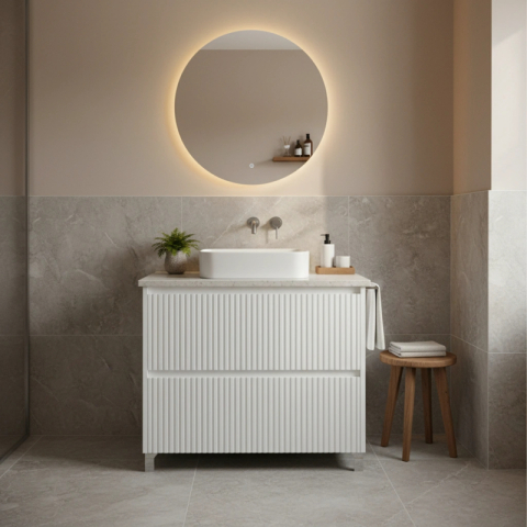Mobilier stativ pentru lavoar, Fluminia, Lizi, riflat, 80 cm, alb lucios [1]