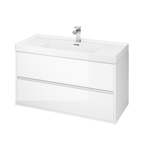 Mobilier Baie - Mobilier suspendat Cersanit, Crea, cu doua sertare, 100 cm, alb