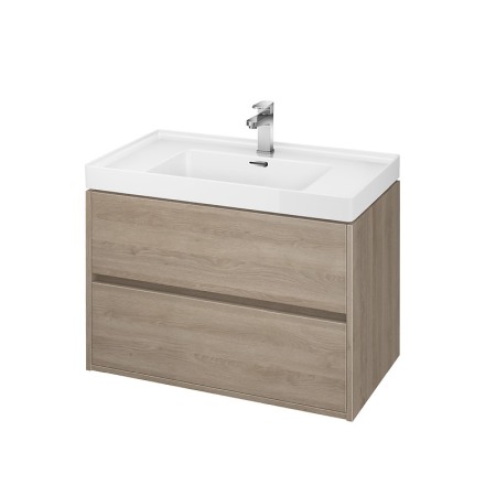Mobilier Baie - Mobilier suspendat Cersanit, Crea, cu doua sertare, 80 cm, stejar