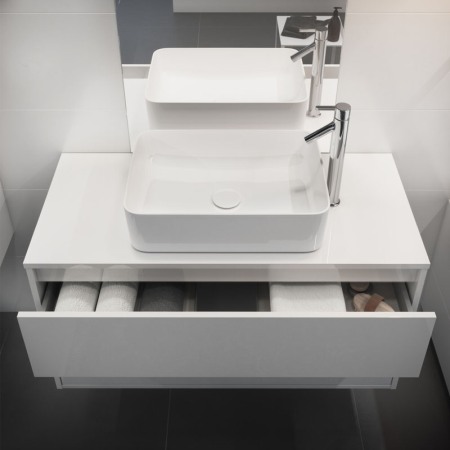 Mobilier suspendat Cersanit, Crea, pentru lavoar pe blat, 100 cm, alb [4]