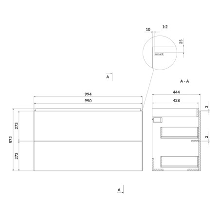 Mobilier suspendat, Cersanit, Larga, dreptunghiular, 100 cm, alb [1]