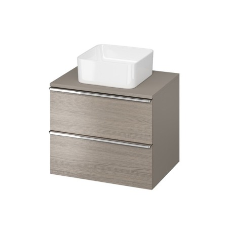 Mobilier Baie - Mobilier suspendat Cersanit, Virgo 60, cu manere cromate, pentru lavoar pe blat, gri stejar