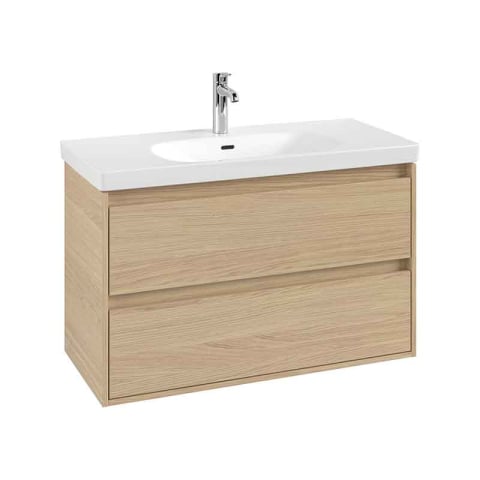 Mobilier Baie - Mobilier suspendat lavoar Villeroy & Boch Skyla 100 cm, 2 sertare Soft Close, Nordic Oak