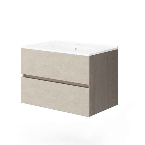 Seturi de mobilier si lavoar - Mobilier suspendat pentru lavoar Fluminia Genova 80, front rugos, 80x46 cm, almond/noce americano