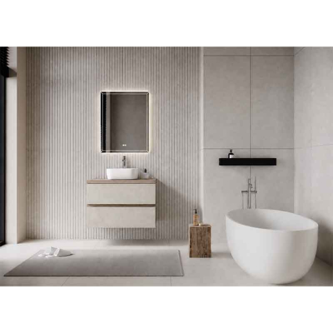 Mobilier suspendat pentru lavoar Fluminia Genova 80, front rugos, 80x46 cm, almond/noce americano [3]