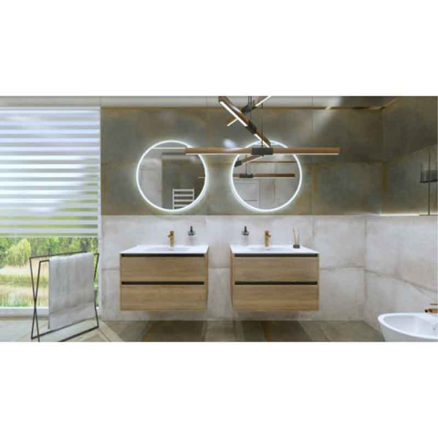 Mobilier suspendat pentru lavoar, Spectrum, Manitoba, 80 cm, ornamente negre, nuc [2]