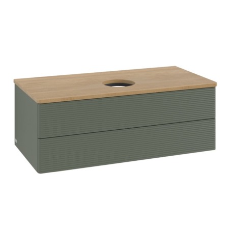Mobilier Lavoar baie - Mobilier suspendat pentru lavoar, Villeroy & Boch, Antao, 100 cm, cu 2 sertare cu iluminare, verde mat/stejar