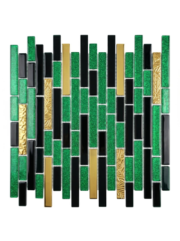 Mozaic sticla Rea P14456 330x300x5mm negru verde auriu lucios [11]