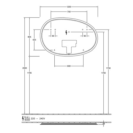 Oglinda asimetrica, Villeroy & Boch, Antao, cu iluminare LED [1]