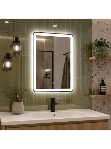 Oglinzi cu iluminare - Oglinda LED 60x80cm Rea SAB-3451 rama mata laptoasa baie