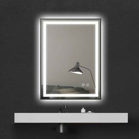 Oglinzi cu iluminare - Oglindă dreptunghiulară Fluminia, Jacopo 60, cu iluminare LED și dezaburire, ramă neagră