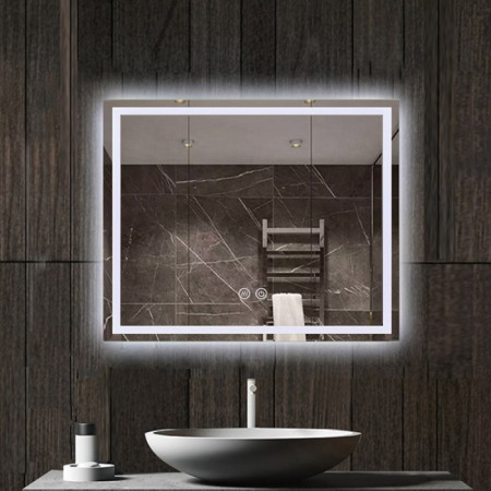 Oglinzi cu iluminare - Oglinda Fluminia, Ando 90, dreptunghiulara, cu LED, 3 culori, dezaburire, 90 cm
